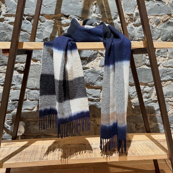 Burberry Blue Ivory Exploded Check Overdye Effect 200cm Cashmere Scarf - Picture 10 of 16